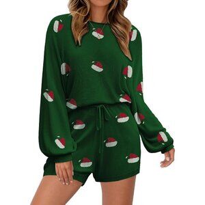 Women Green Lounge Wear Sets Long Sleeve Sweatsuit Matching 2 Piece Outfits